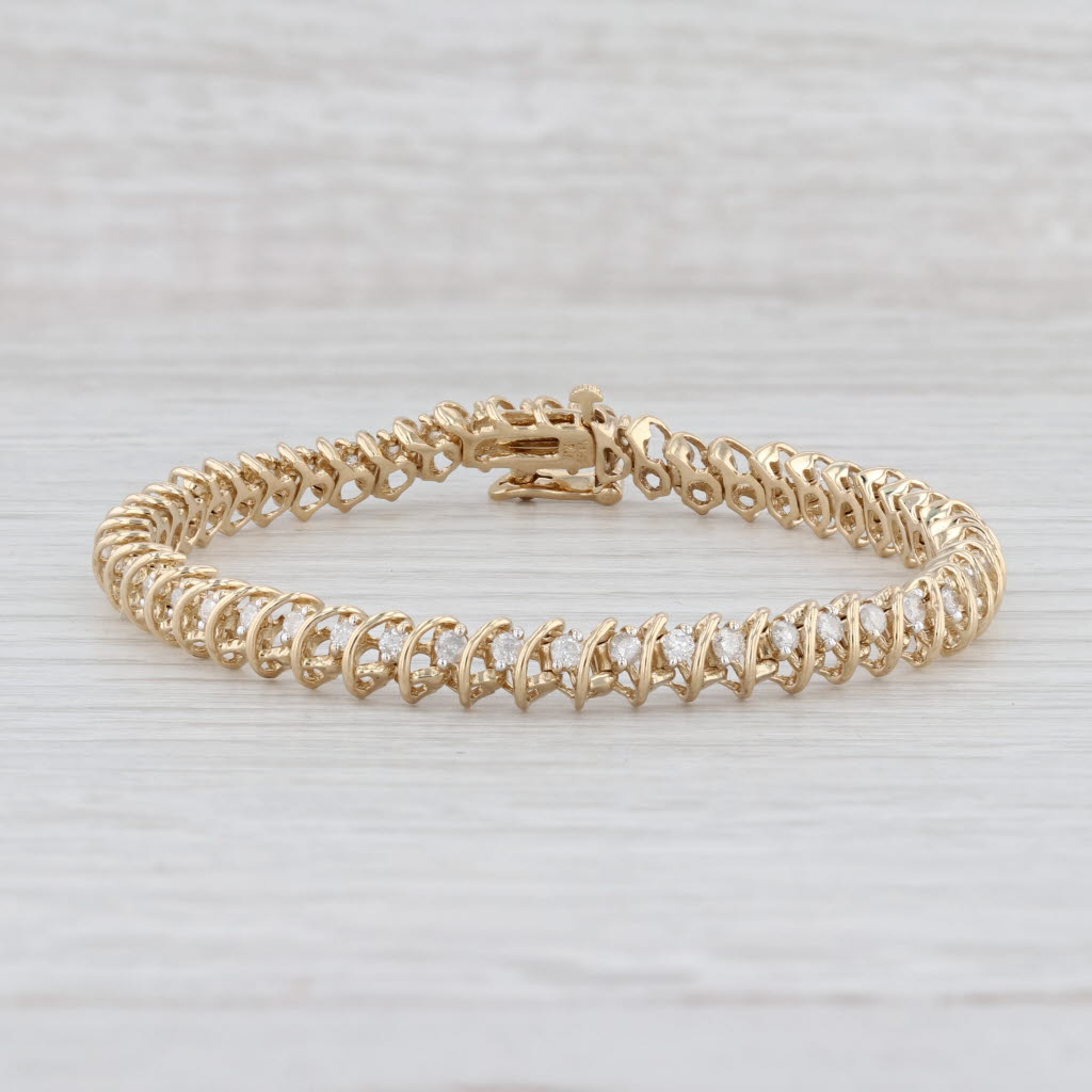 Light Gray 1.50ctw Diamond Tennis Bracelet 14k Yellow Gold 7" 6mm