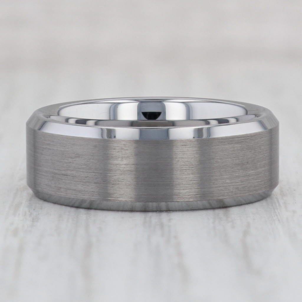 Gray New Men's Brushed Tungsten Ring Beveled Size 10 Comfort Fit Wedding Band