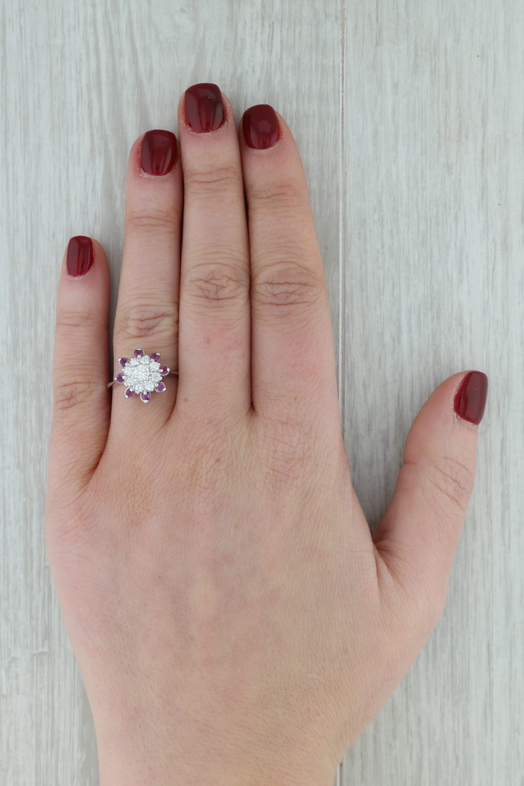 Dark Gray 0.80ctw Round Ruby Diamond Halo Ring 14k White Gold Size 6.25