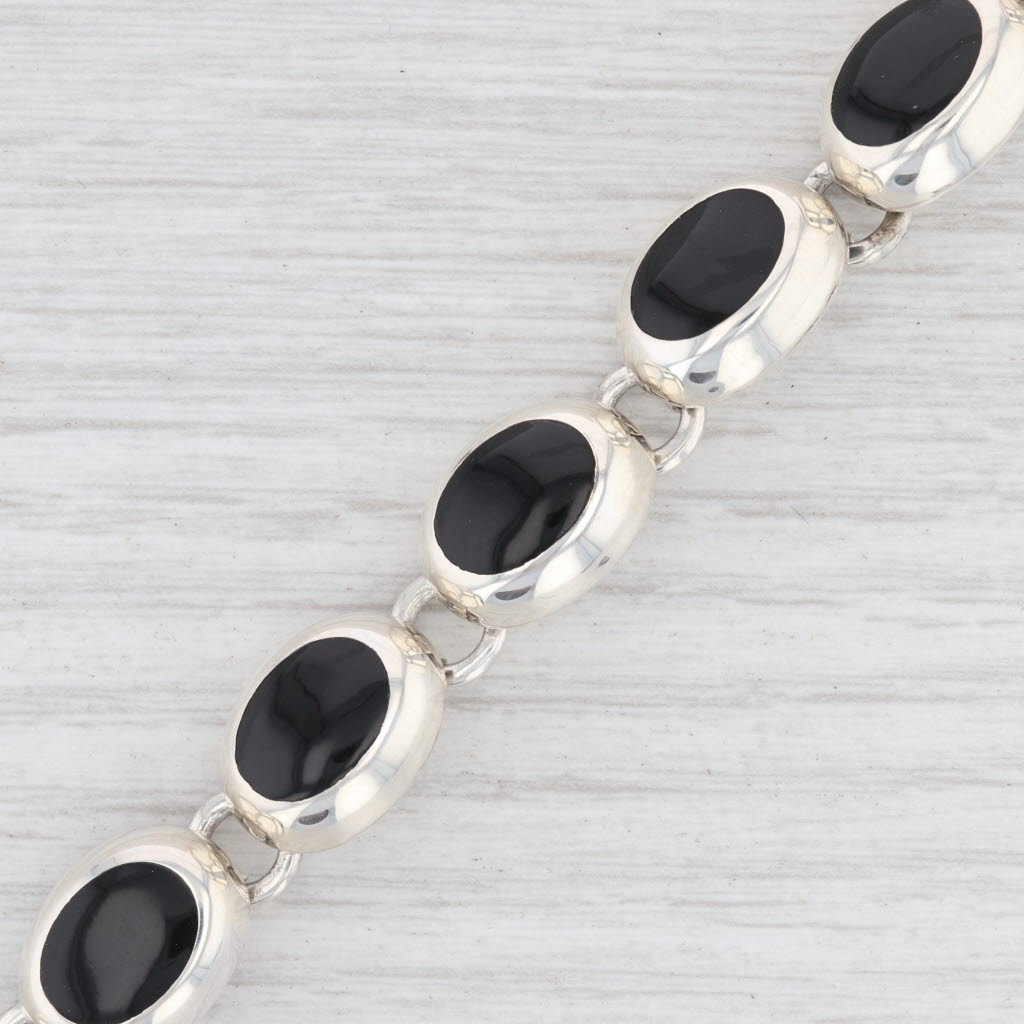Light Gray New Black Resin Oval Link Bracelet Sterling Silver 7.5” 12.3mm Toggle Clasp