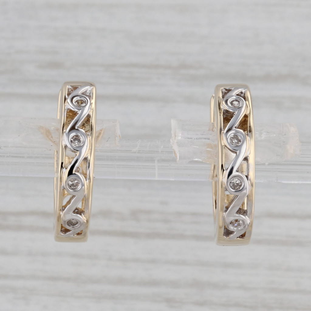 Gray Diamond Accented Hoop Huggie Earrings 14k Yellow Gold Pierced Round Hoops