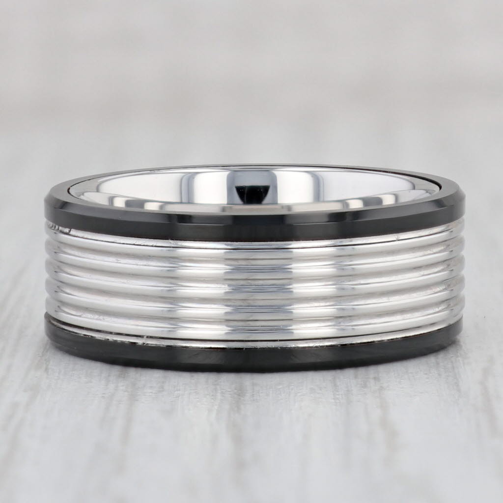 Light Gray New Men's Ridged Tungsten Triton Ring Wedding Band Size 10.25