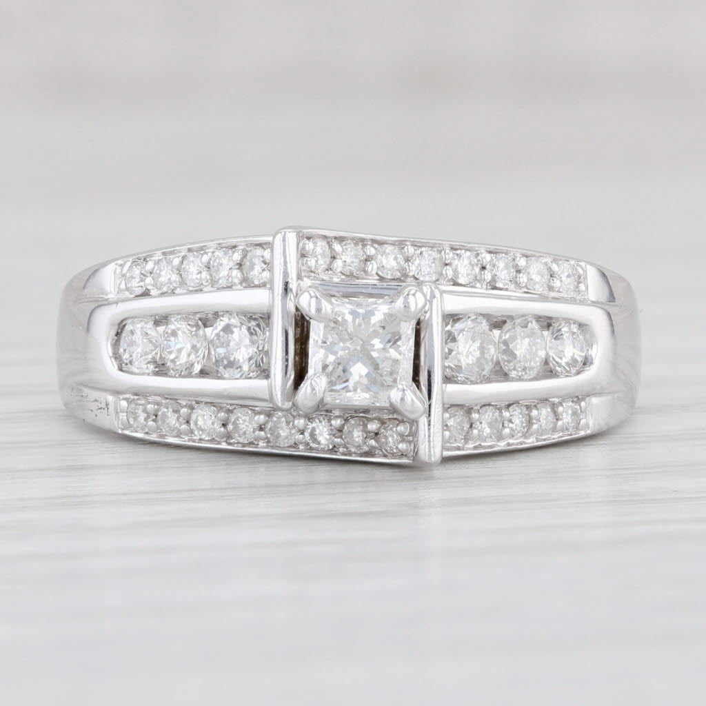 Light Gray 0.75ctw Princess Diamond Engagement Ring 14k White Gold Size 8.25