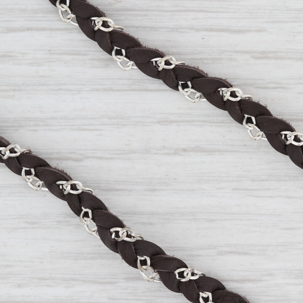 Light Gray New Tags Nina Nguyen Druzy Quartz Cordelia Necklace Woven Dark Brown Leather