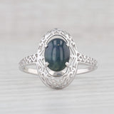Light Gray Star Sapphire Solitaire Ring 14k White Gold Size 10.25 Ornate Scrollwork
