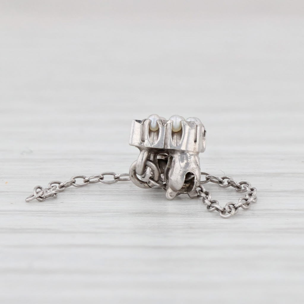Light Gray Beta Chapter Guard Pin 10k Gold Pearl Fraternity Sorority Letter B