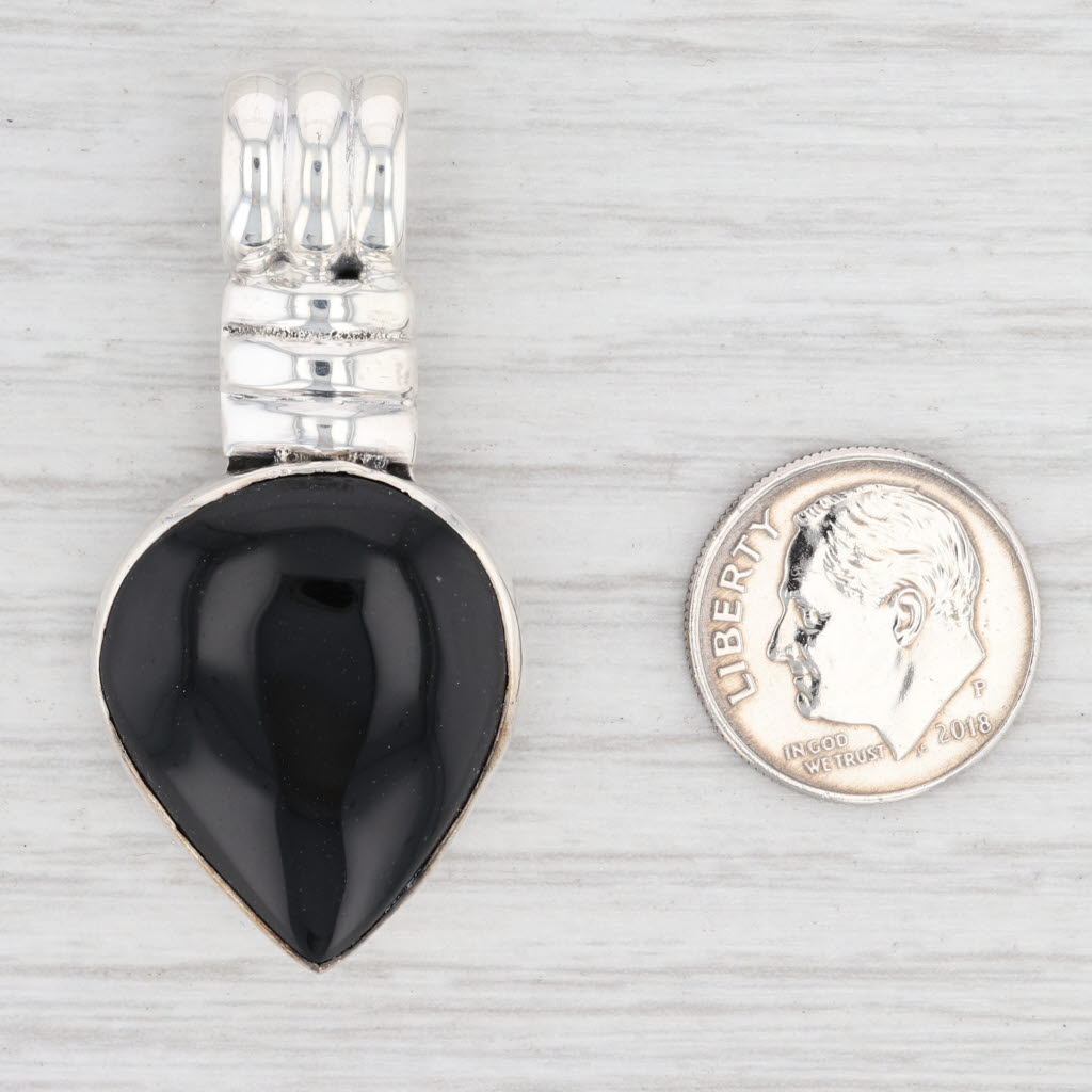 Light Gray New Black Onyx Teardrop Pendant Sterling Silver Drop B12743
