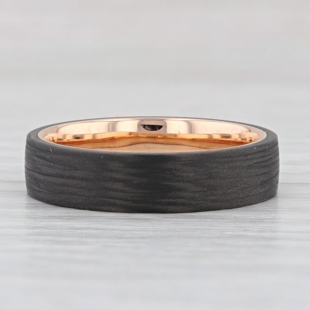 Light Gray Furrer Jacot Carbon Fiber Ring 18k Rose Gold Wedding Band Size 8.75