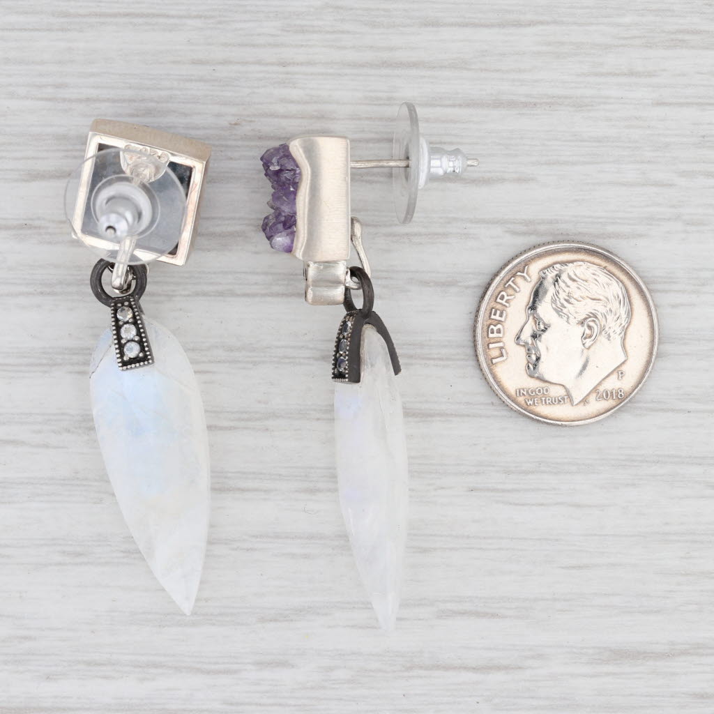 Light Gray New Nina Nguyen Amethyst Moonstone Dangle Earrings Sterling Silver Spinel