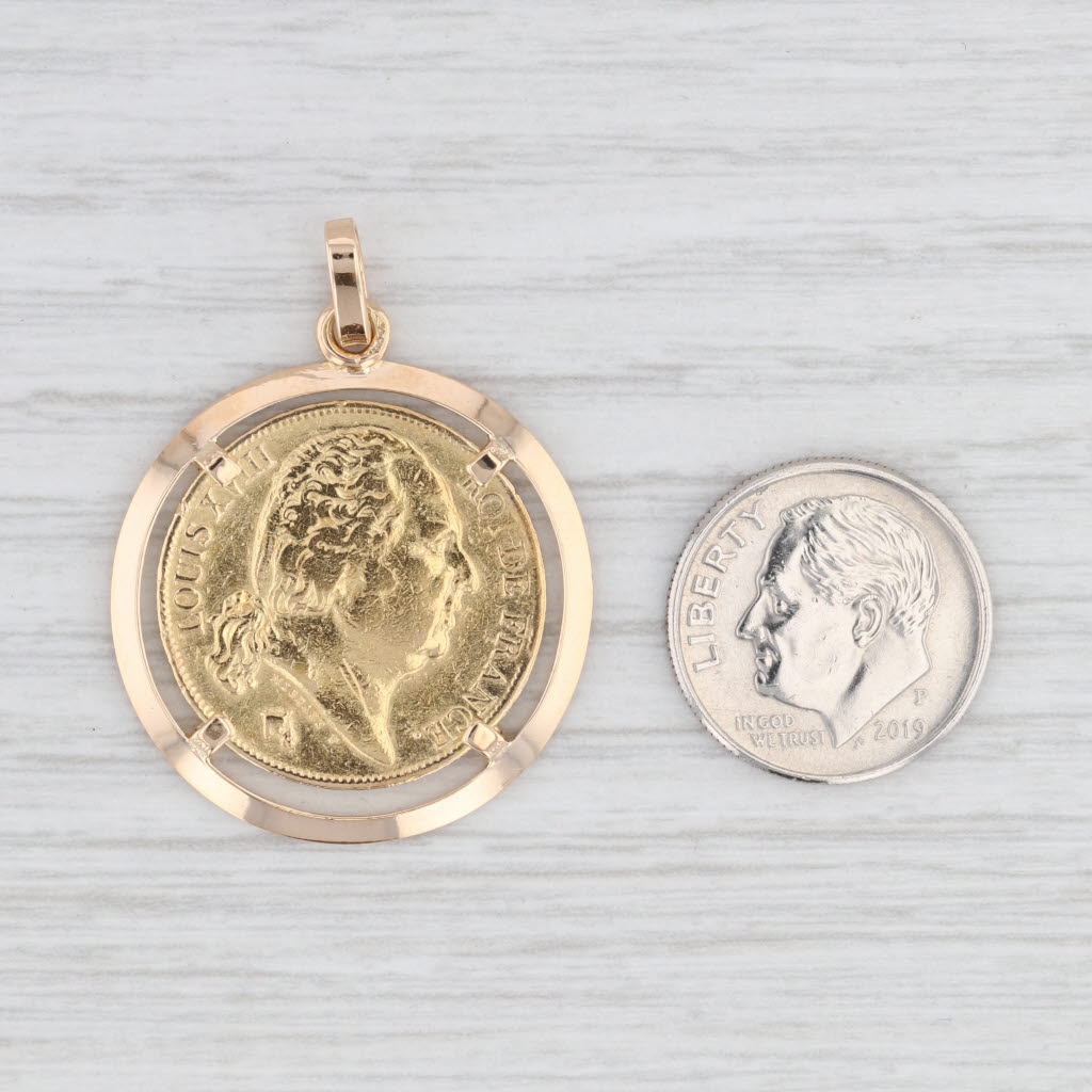 Light Gray Genuine 1824 French Franc Coin Pendant 22k 14k Yellow Gold Medallion