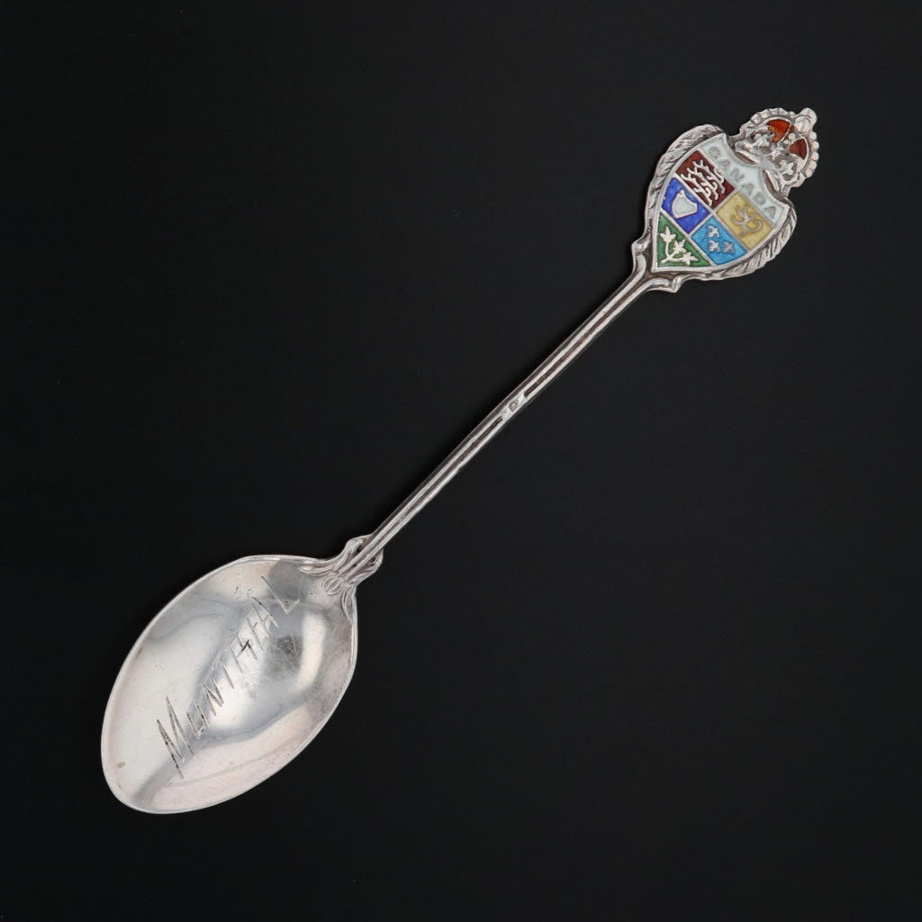 Black Vintage Montreal Canada Souvenir Spoon Sterling Silver Enamel Coat of Arms
