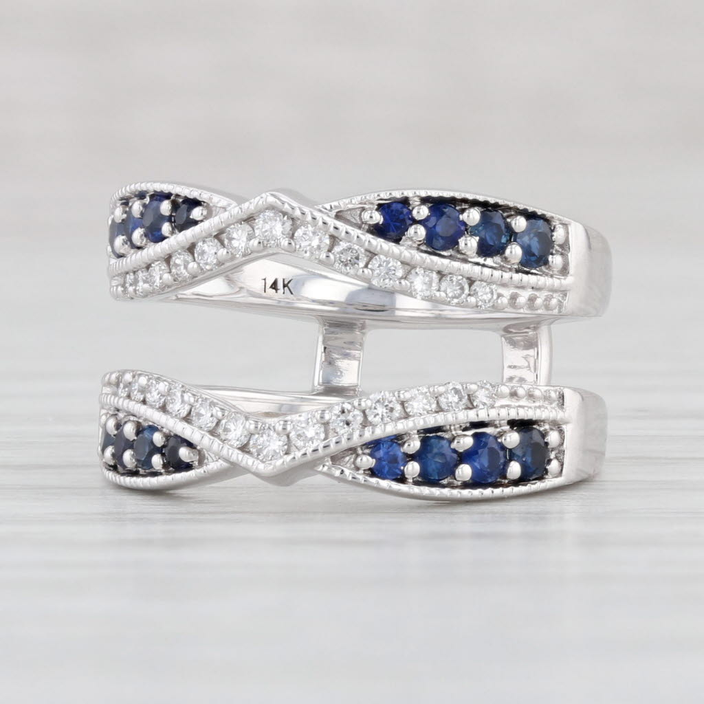 Light Gray 0.75ctw Sapphire Diamond Ring Jacket 14k White Gold Size 3.75 Wrap Guard
