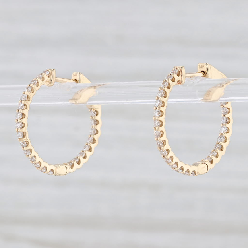 Light Gray New 0.75ctw Inside Out Hoop Earrings 14k Yellow Gold Hinged Round Hoops