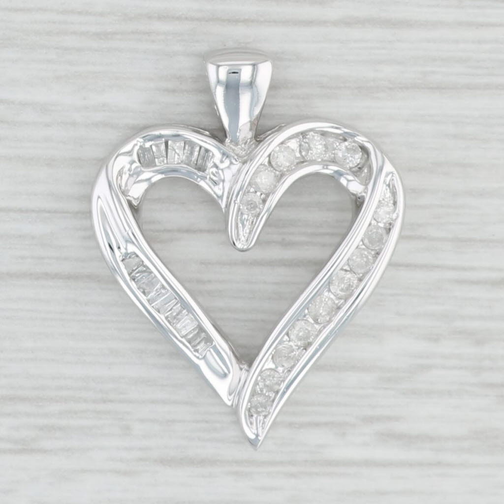 Light Gray 0.32ctw Diamond Open Heart Pendant 10k White Gold Gift Keepsake