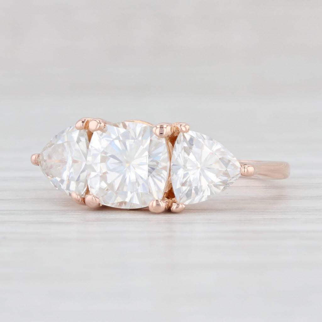Light Gray 2.70ctw Moissanite 3-Stone Ring 14k Rose Gold Size 6 Engagement