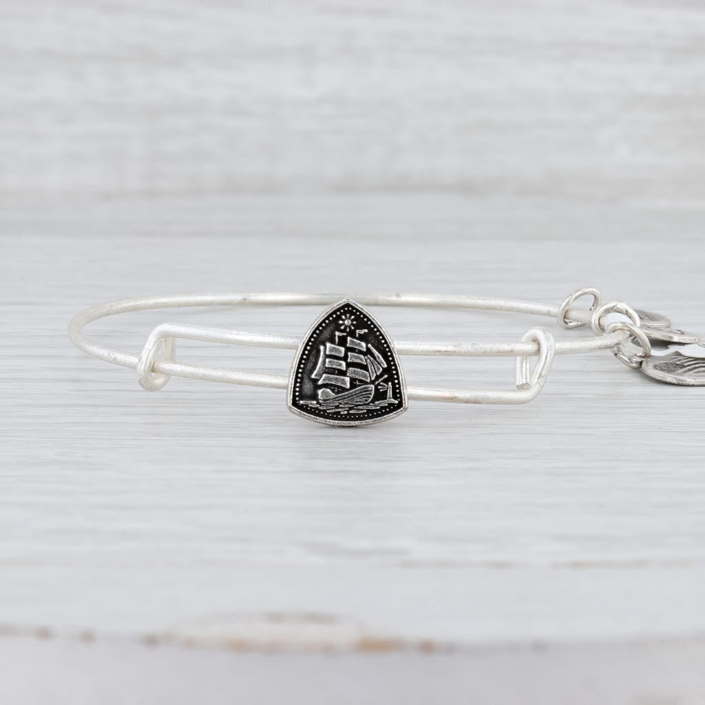 Light Gray New Alex and Ani Steady Vessel Slider Bangle Charm Bracelet Rafaelian Silver