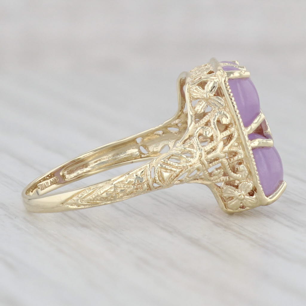 Light Gray Lavender Jadeite Jade Diamond Filigree Ring 14k Yellow Gold Size 8
