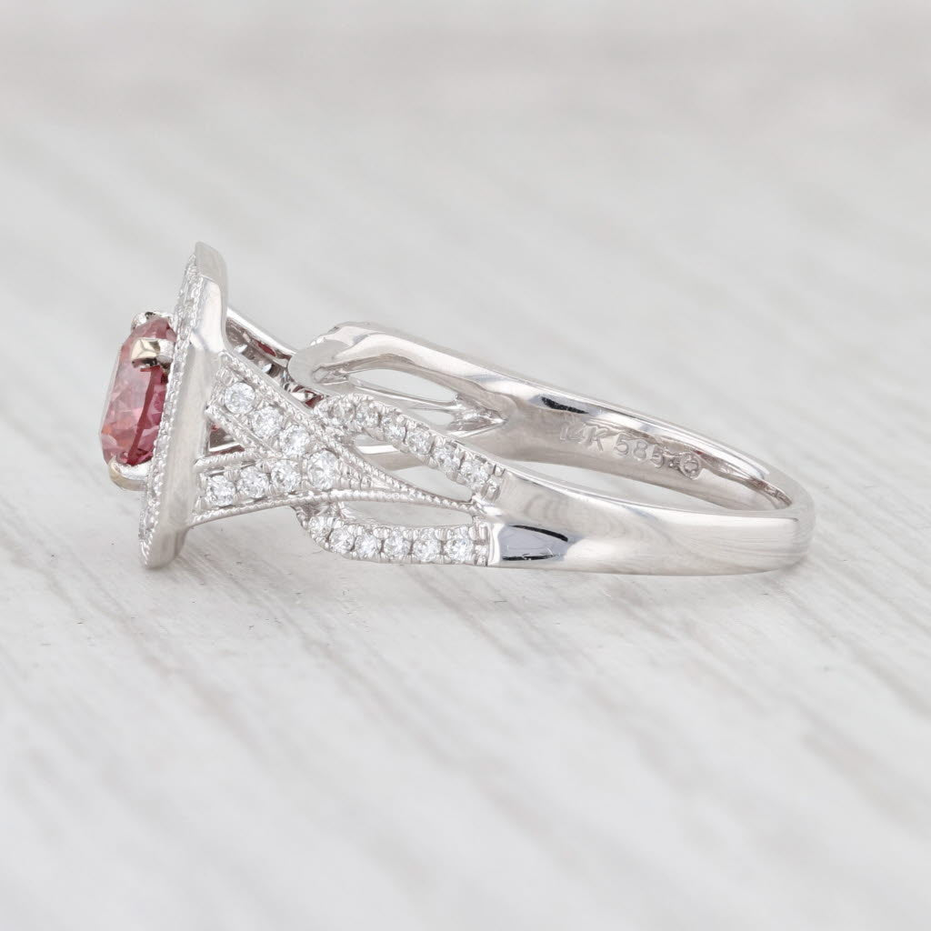 Light Gray New 1.38ctw Pink White Diamond Halo Ring 14k White Gold Size 7 Engagement GIA