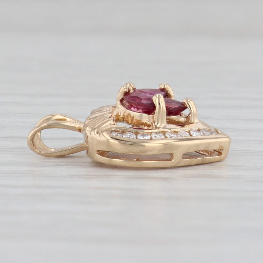 Light Gray 0.40ctw Ruby Flower Open Heart Pendant 14k Yellow Gold Floral Heart Jewelry