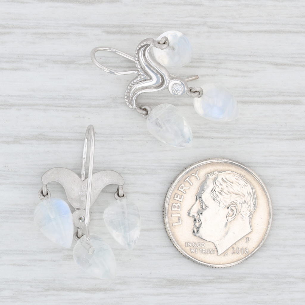 Light Gray Jamie Wolf Moonstone Earrings 18k White Gold Hook Posts Pierced Rainbow Color