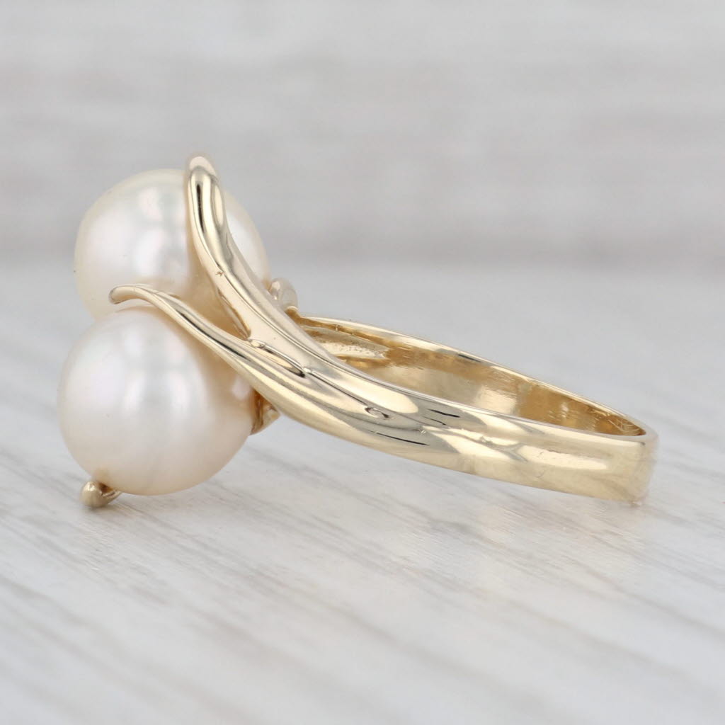 Gray Set of 2 Cultured Pearl Bypass Ring 14k Yellow Gold Size 8.5