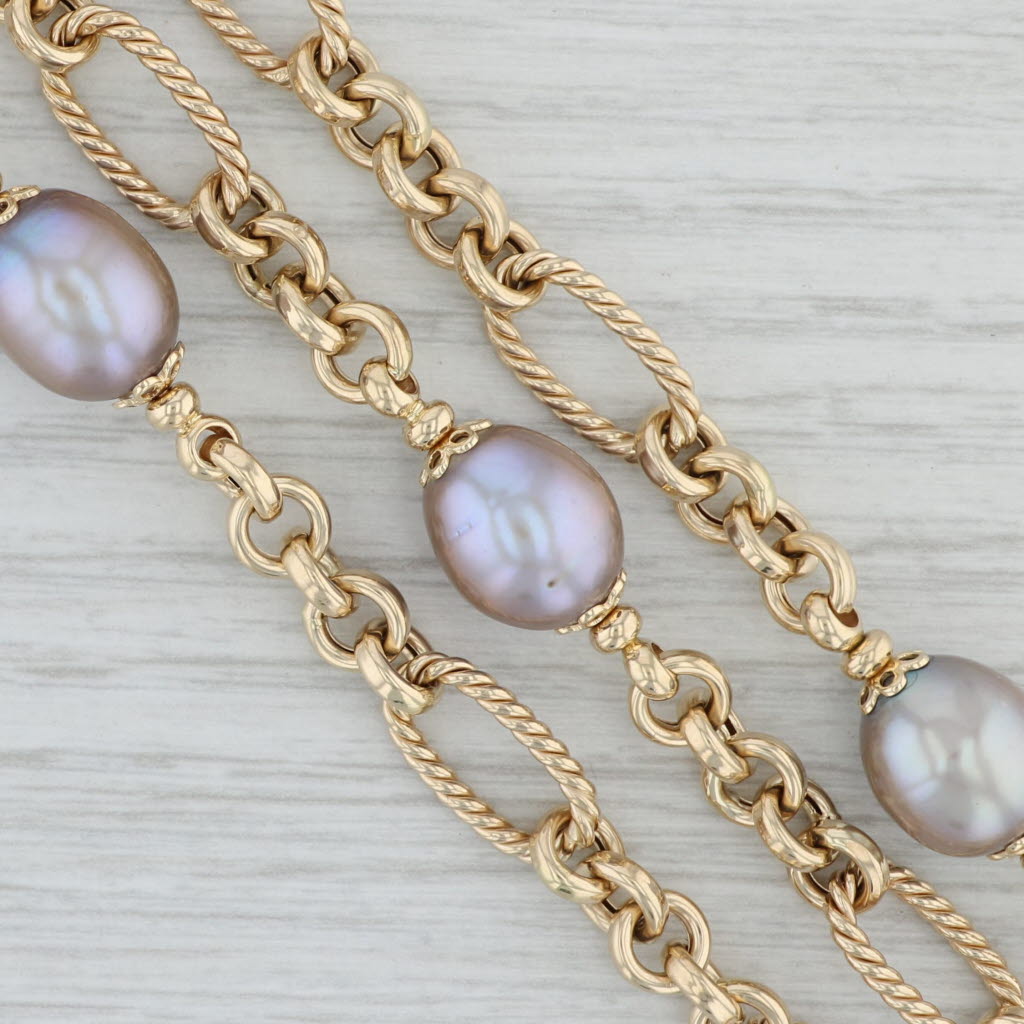 Gray Cultured Gray Pearl Multichain Bracelet 14k Yellow Gold 7.5"