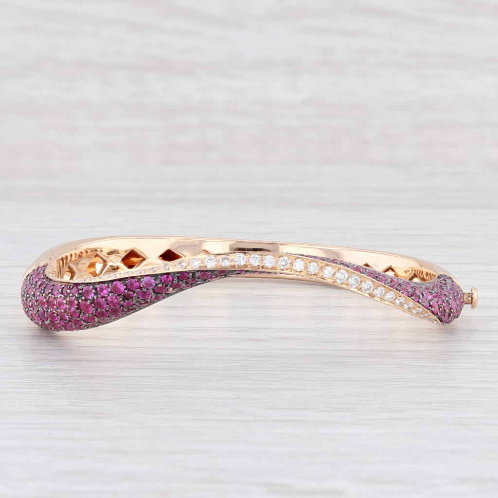 Light Gray Zydo Zybert 5.50ctw Pink Sapphire Diamond Bangle Bracelet 18k Rose Gold 6.25”