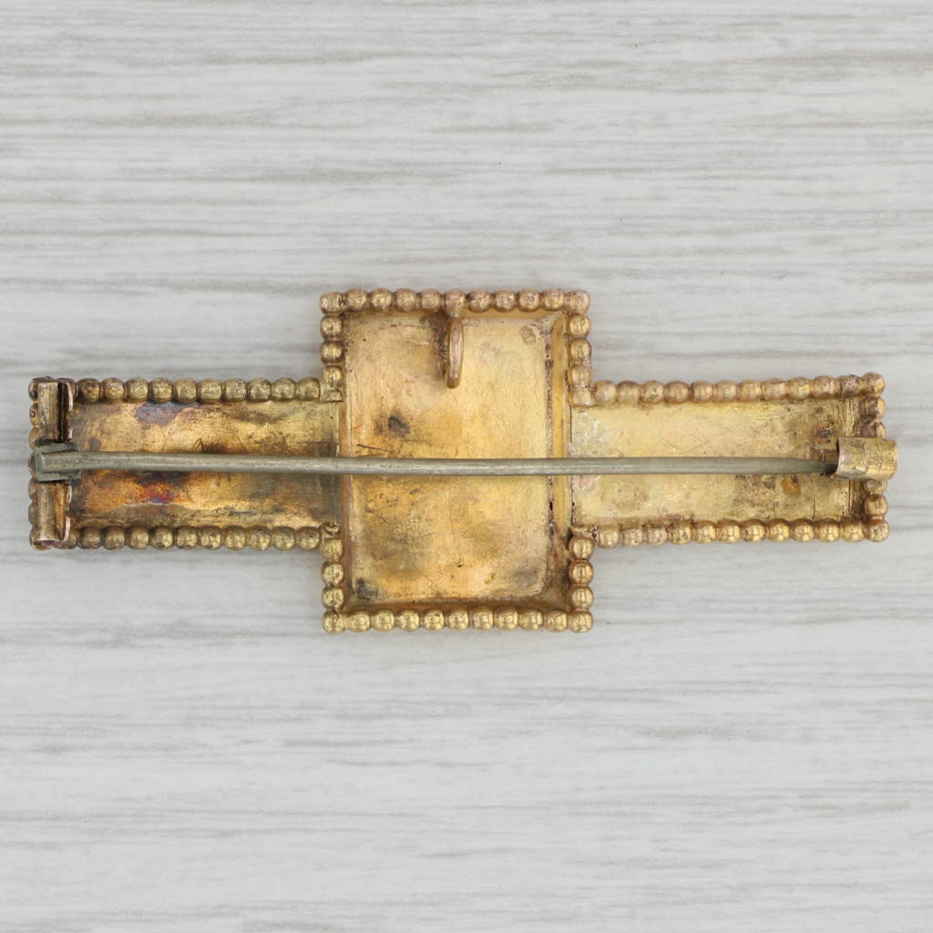 Gray Antique 1800s Bar Brooch Tri-toned 12-18k Gold Silver Figural Floral Pin