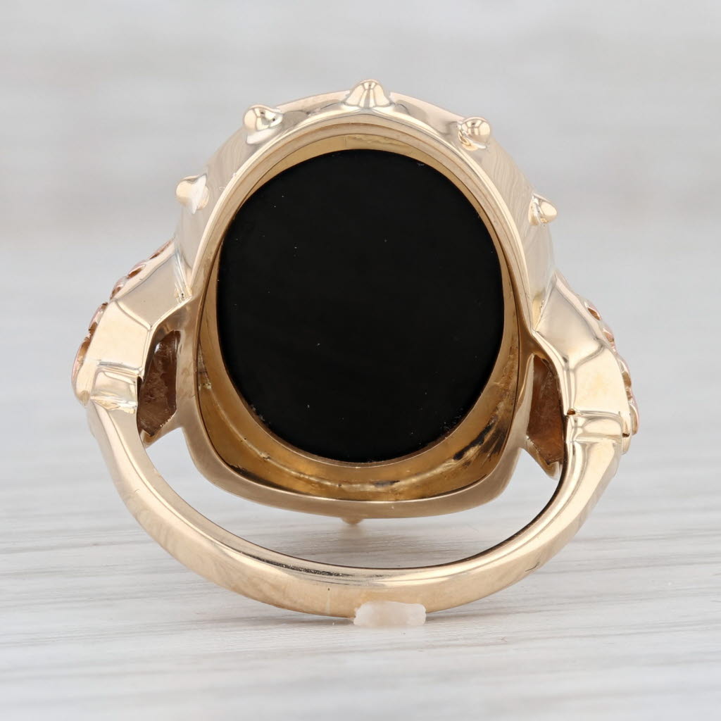 Light Gray Antique Chalcedony Black & White Cameo Ring 14k Yellow Rose Gold Size 6.25