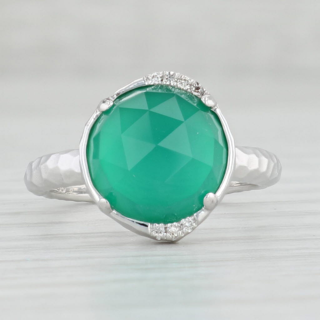 Light Gray Gabriel & Co Green Chalcedony Solitaire Ring Hammered Sterling Silver Size 7