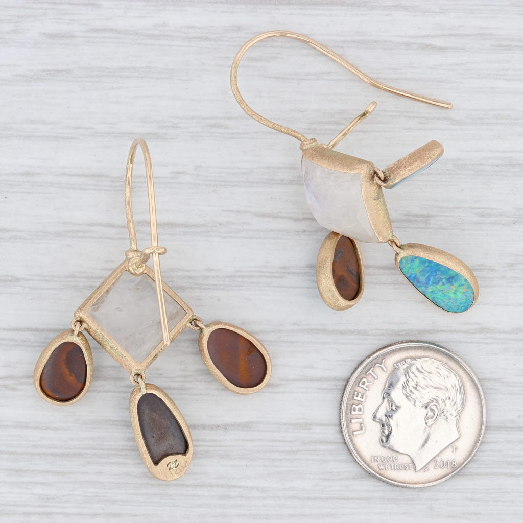 Light Gray New Nina Nguyen Aztec Moonstone Opal Drop Earrings 14k Yellow Gold Hook Posts