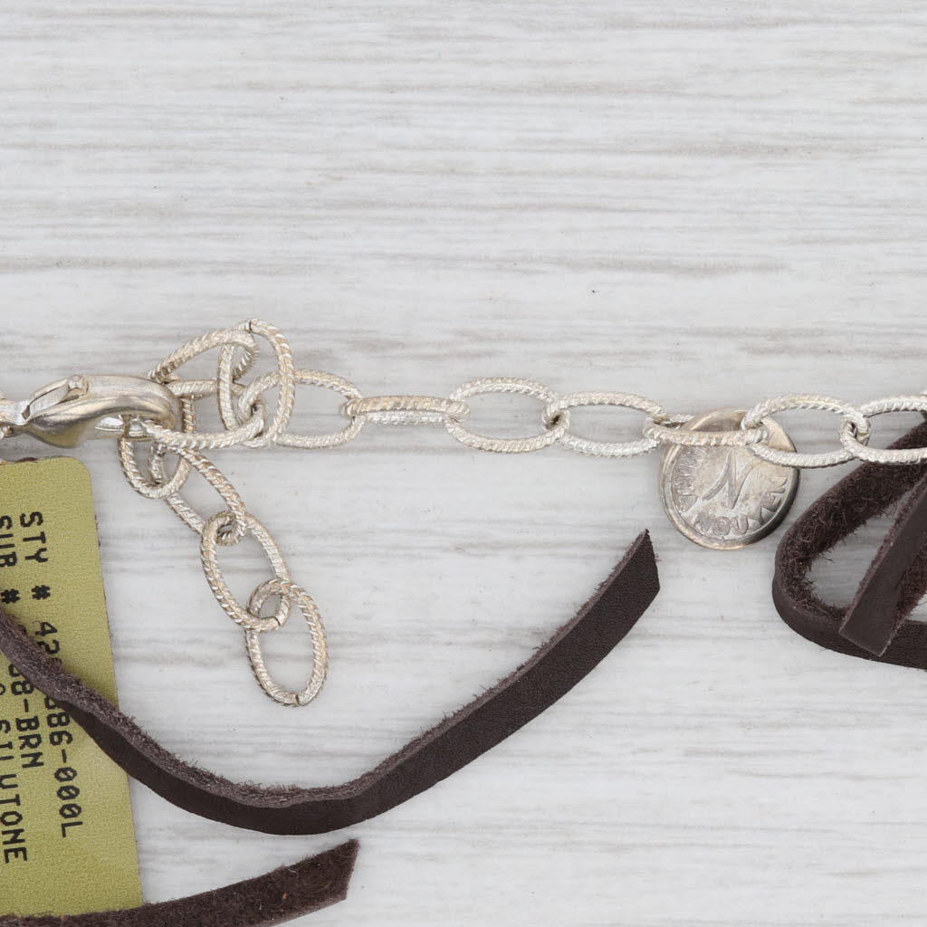 Light Gray New Tags Nina Nguyen Druzy Quartz Cordelia Necklace Woven Dark Brown Leather