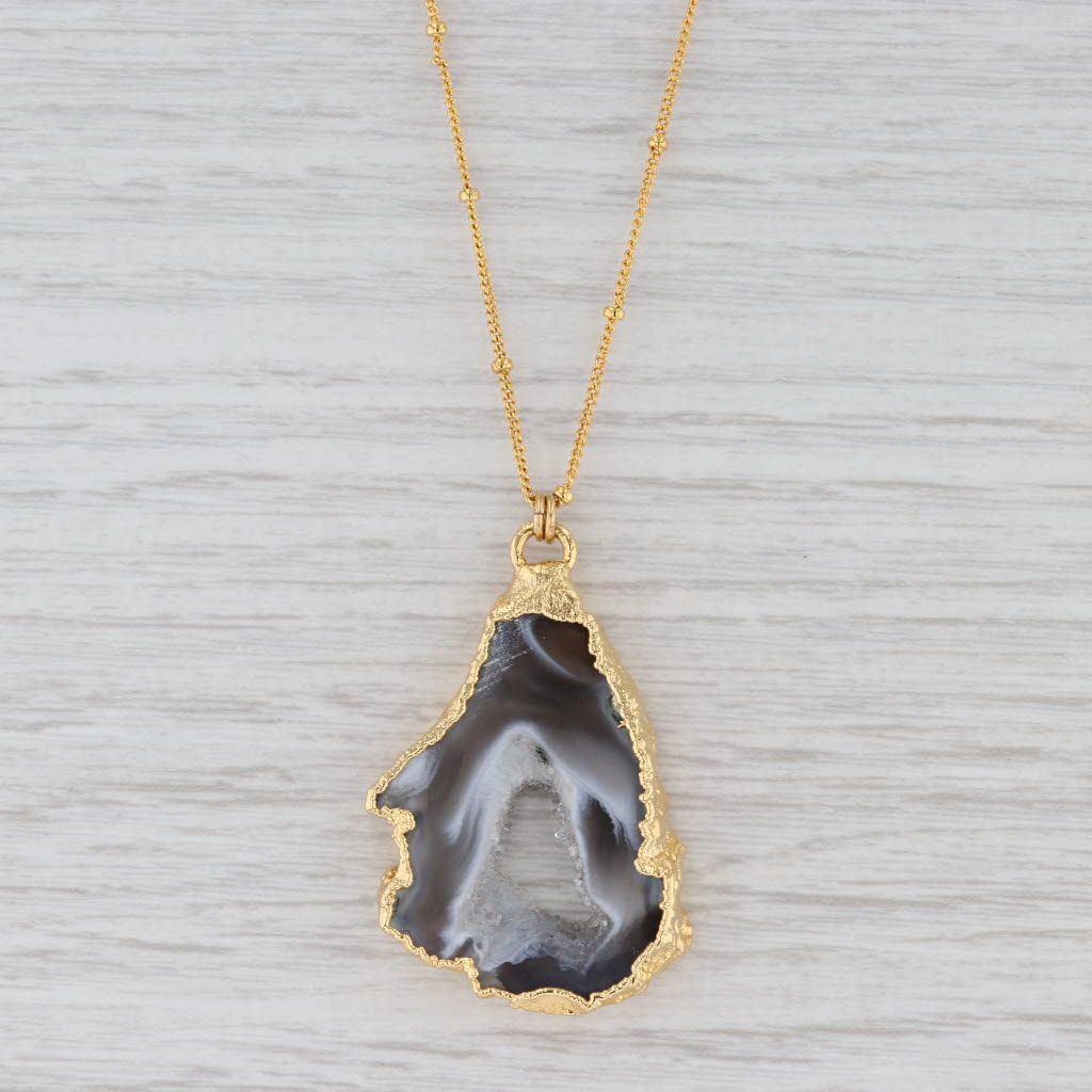 Light Gray New Nina Nguyen Geode Druzy Quartz Pendant Necklace Gold Vermeil Sterling 16-18