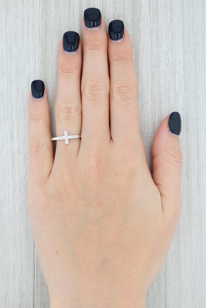 Gray New Diamond Cross Ring 14k White Gold Size 6.5 Religious Jewelry Promise Ring