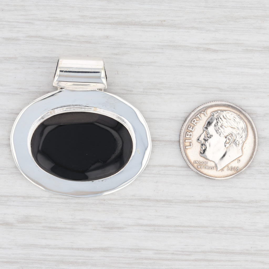 Light Gray New Black Resin Pendant 925 Sterling Silver Oval Statement B12662