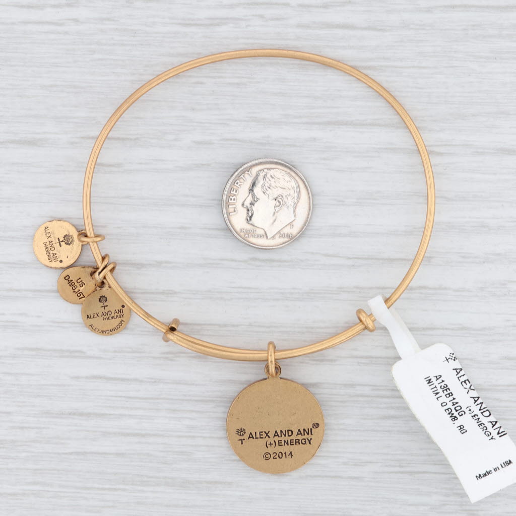 Light Gray New Alex and Ani Initial Q Bangle Charm Bracelet Rafaelian Gold Expandable
