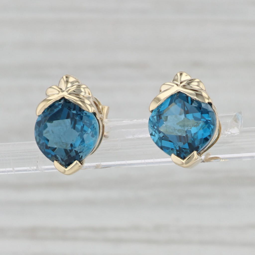 Gray 6ctw London Blue Topaz Solitaire Stud Earrings 14k Yellow Gold