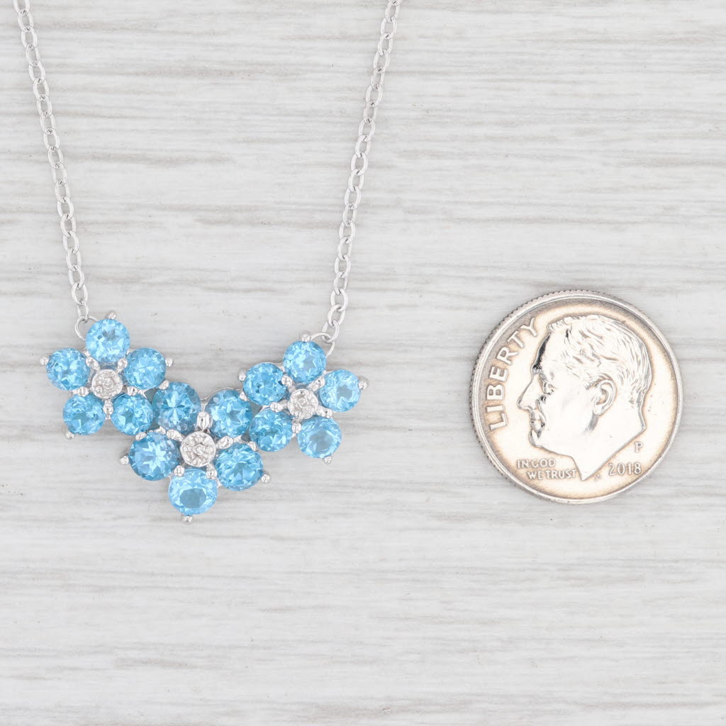 Light Gray 3.60ctw Blue Topaz Diamond Flower Pendant Necklace 10k White Gold 17.75"