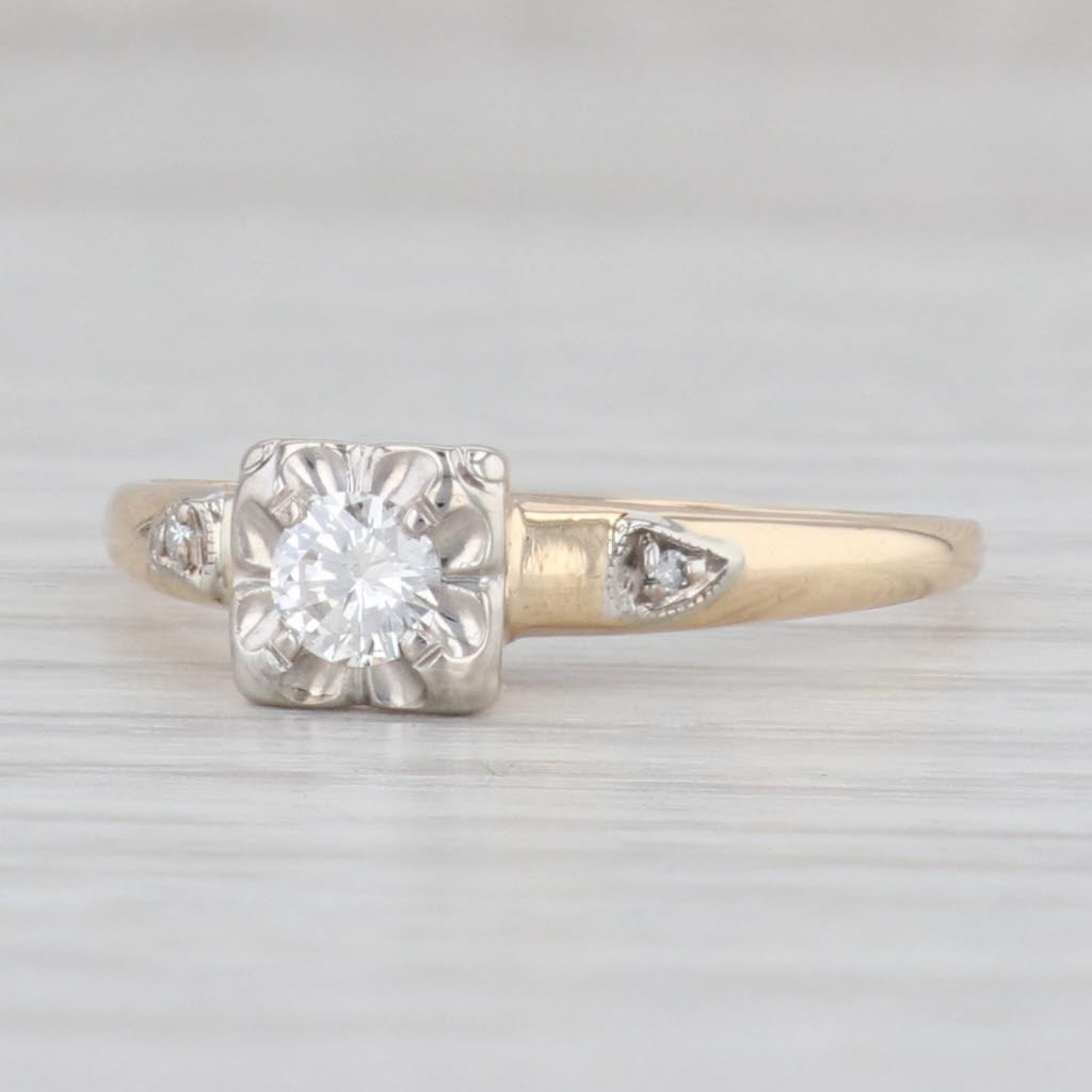 Light Gray Vintage 0.21ct Round Diamond Engagement Ring 14k Gold Size 8.75