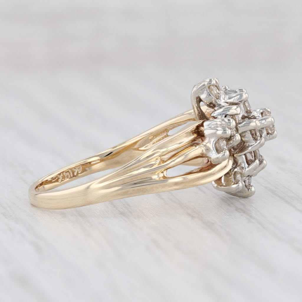 Light Gray 0.78ctw Diamond Swirl Cluster Ring 14k Yellow Gold Size 9.25