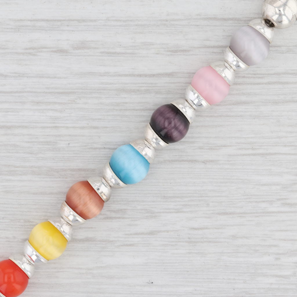 Light Gray New Multi-Color Glass Bead Bracelet Sterling Silver 7.5” Chain Toggle Clasp