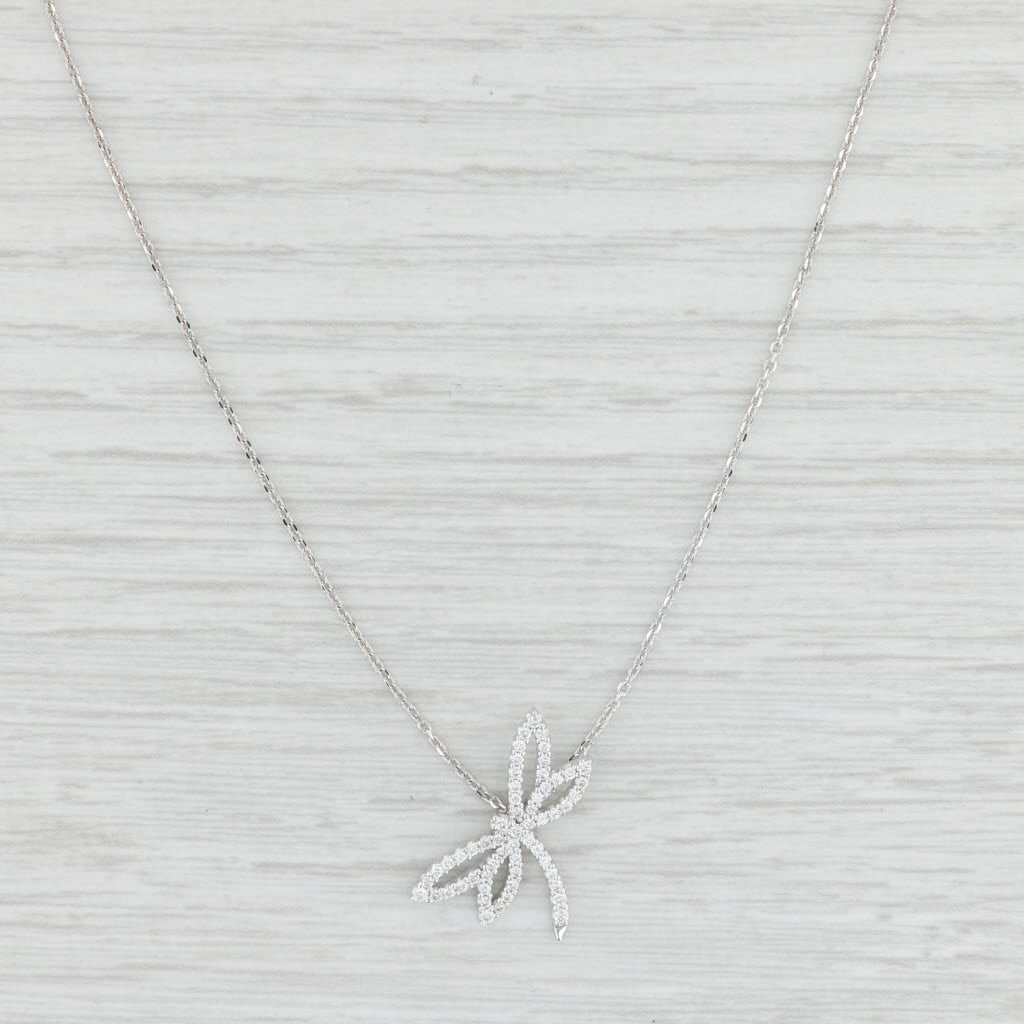 Light Gray 0.25ctw Diamond Dragonfly Pendant Necklace 14k White Gold 16" Cable Chain