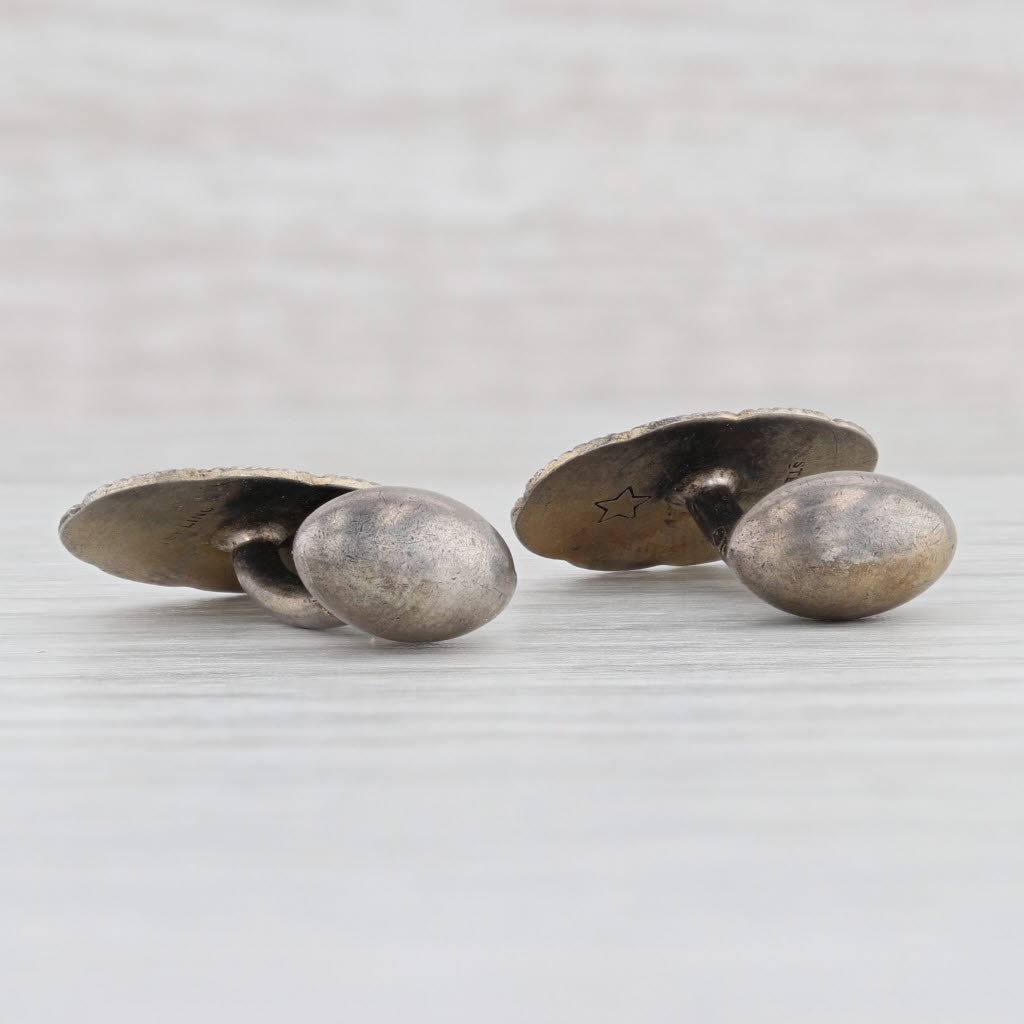 Light Gray Vintage Fleur De Lis Cufflinks Sterling Silver Enamel Men's Suit Accessories