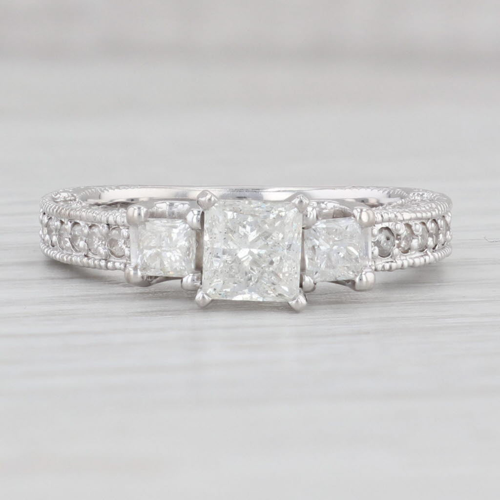 Light Gray 2.06ctw 3-Stone Princess Diamond Engagement Ring 14k White Gold Size 8.75