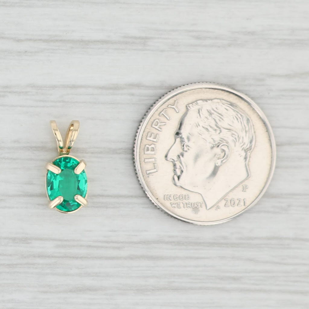 Light Gray 0.45ct Lab Created Emerald Pendant 14k Yellow Gold May Birthstone Oval Solitaire