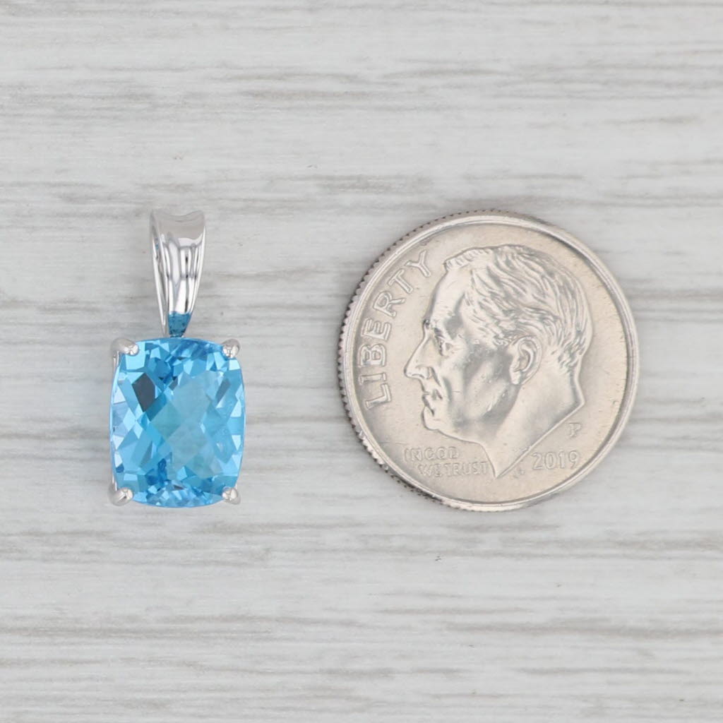 Gray 3.50ct Blue Topaz Pendant 14k White Gold Rectangle Solitaire