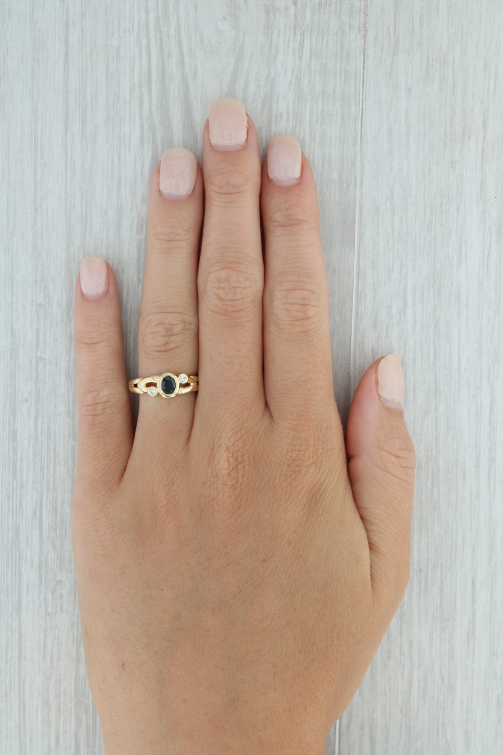 Gray 0.40ctw Oval Blue Sapphire Diamond Ring 18k Yellow Gold Size 6.5 Stackable