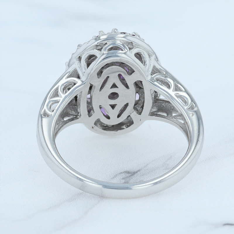 Lavender New Amethyst Cluster Diamond Halo Ring Sterling Silver Purple Stone Cocktail S 7