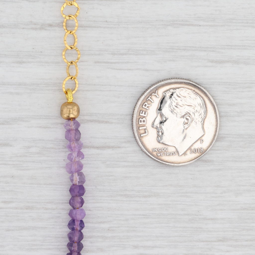 Light Gray New Nina Nguyen Amethyst Bead Necklace Sterling Gold Vermeil 39" Adjustable