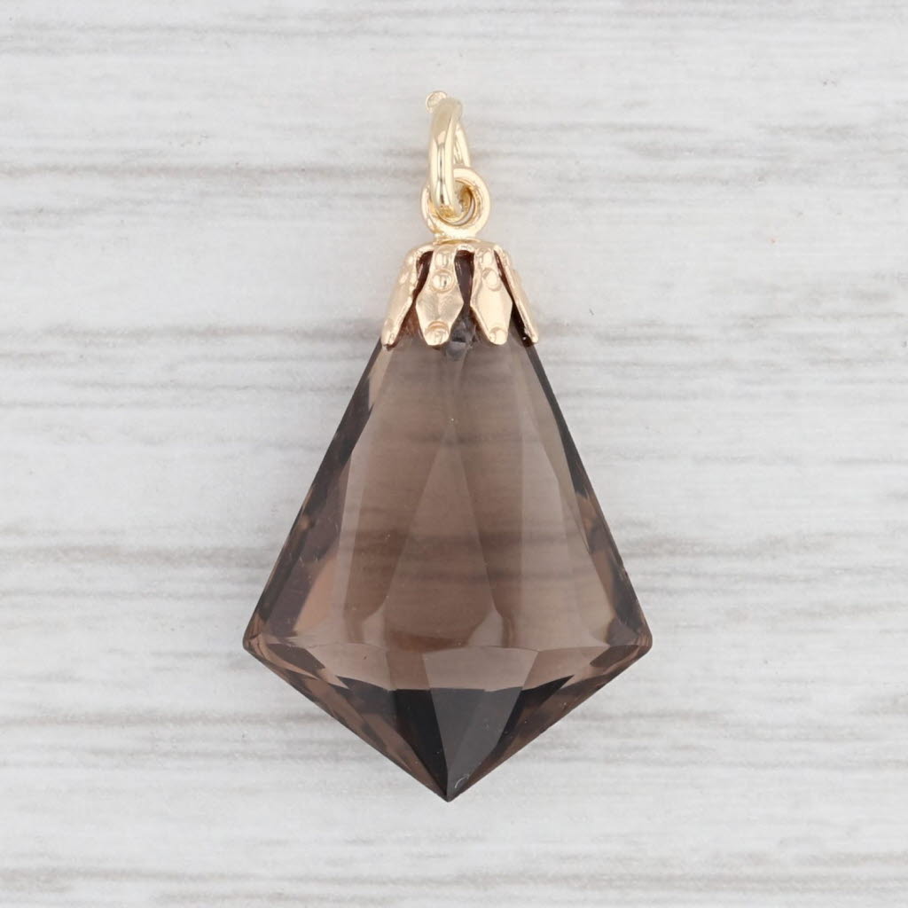 Light Gray 6.50ct Smoky Quartz Drop Pendant 14k Yellow Gold Charm